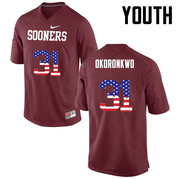 Youth Oklahoma Sooners #31 Ogbonnia Okoronkwo College Football USA Flag Fashion Jerseys-Crimson